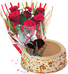 Red Roses Bunch Eggless Butterscotch Cake